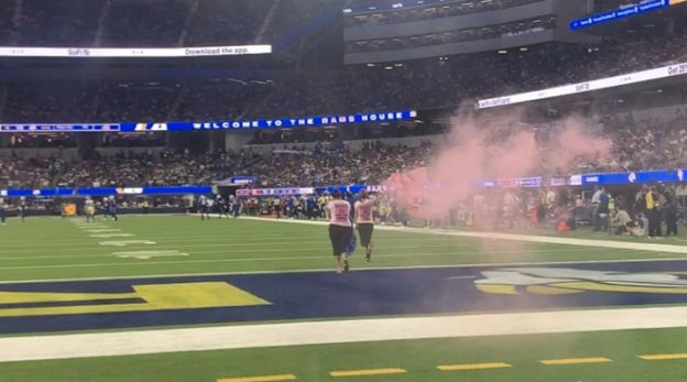 The Rams vs. the Bills game was interrupted by demonstrators. They threw smoke bombs on the field.